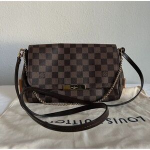 Authentic Louis Vuitton Favorite MM Damier Ebene Crossbody Clutch Purse Handbag